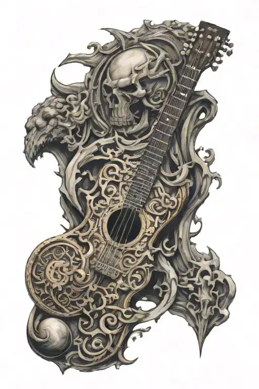 Incorporate A Guitar And Norse Mythology Elements Into A Unique Design