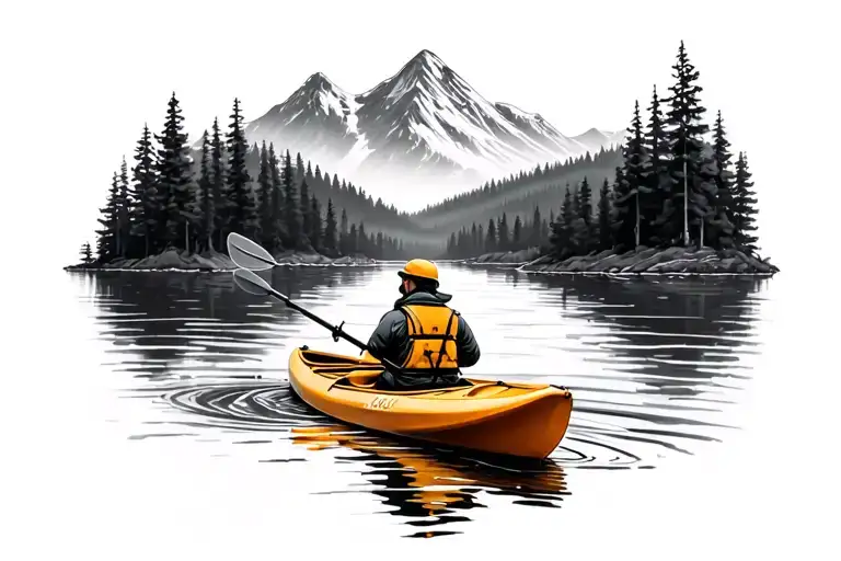 Kayak On A River Mountain Forrest Background Black