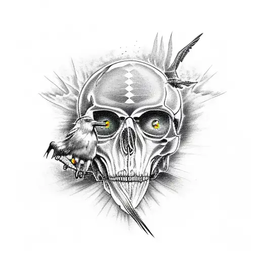 Broken Skull With Crows