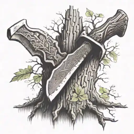 Axe Planted In A Tree Trunk