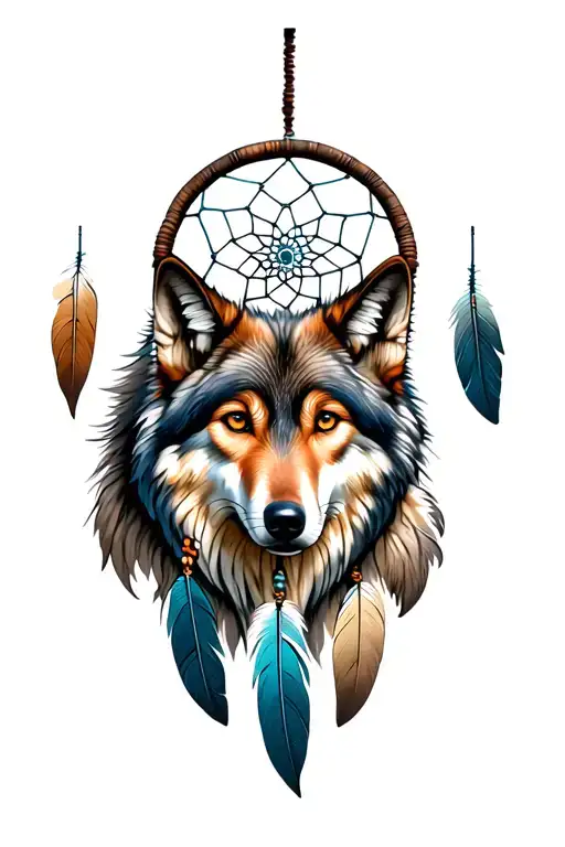 Wolf Dream Catcher With Feathers