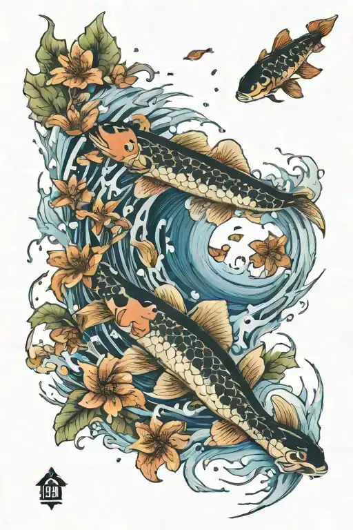 Hurricane Surrounded By Picses Koi Fish Swimming