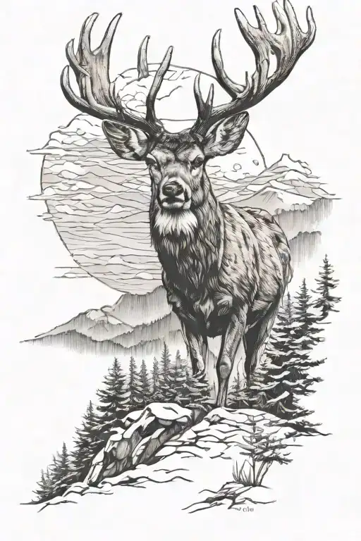 A Deer Watching Over A Hill Overlooking