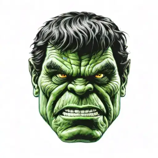 Black White Hulk With Glowing Green Eyes Face