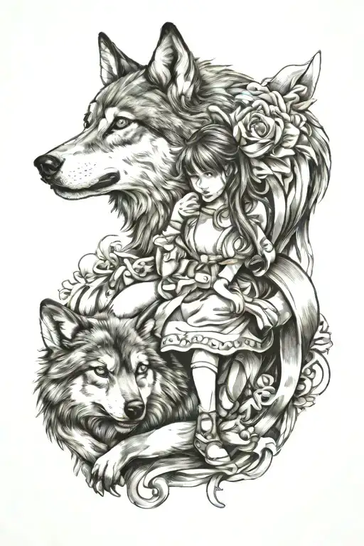 Girl And Wolf With Ulcerative Colitis Ribbon