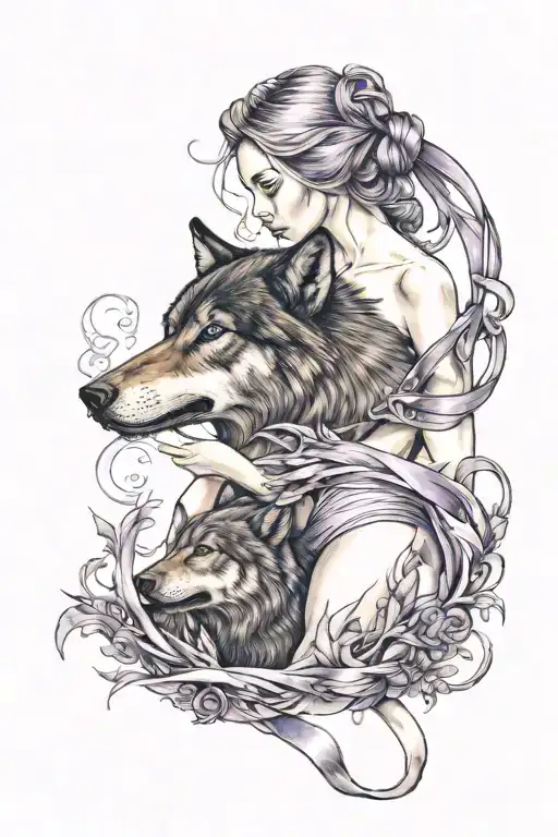 Woman And Wolf With Purple Ulcerative Colitis Ribbon
