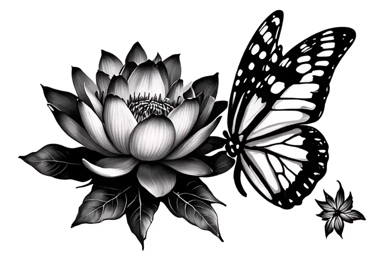 Lotus Flower And Butterfly And Some Leaves On Front Shoulder