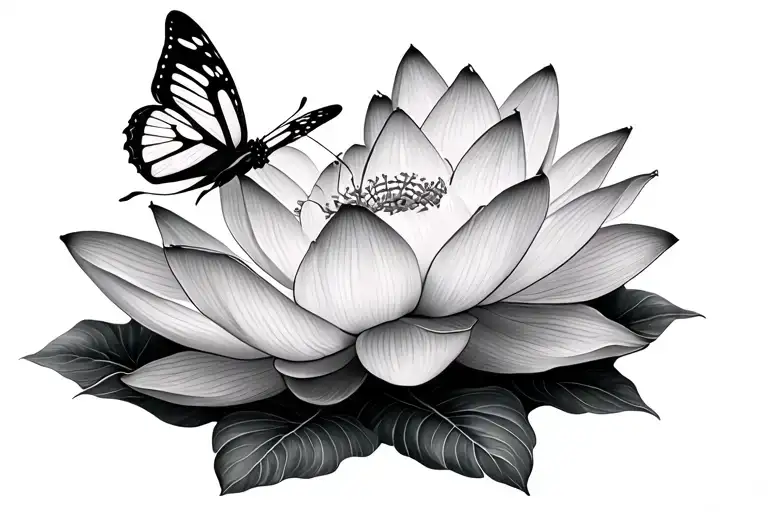 Lotus Flower And Butterfly And Some Leaves