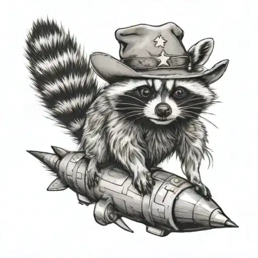 A Raccoon In A Cowboy Hat Ride On A Rocket