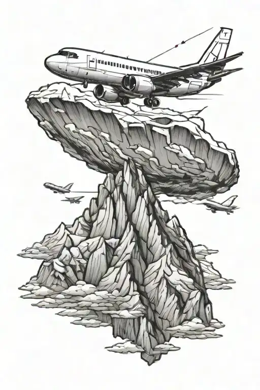 Mountain Range With Plane Flying In The Sky