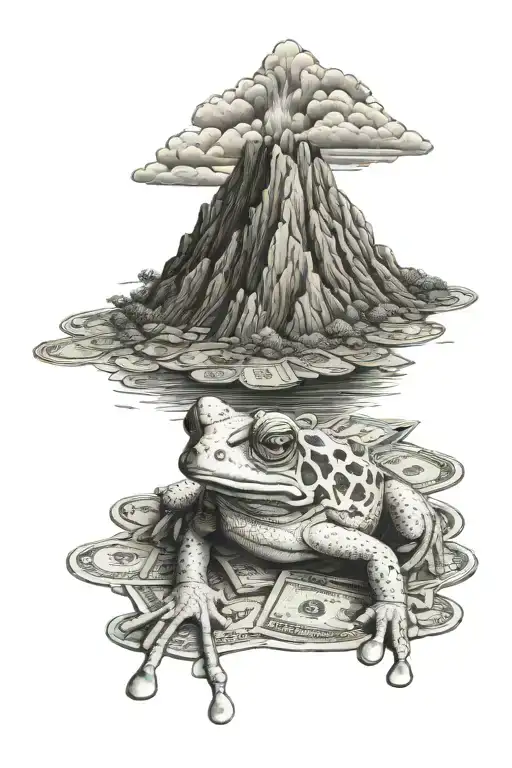 Money Frog With Volcano Floor Background Black And White