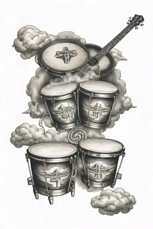 Bongo Drums With Cloud And A Cross Surrounded