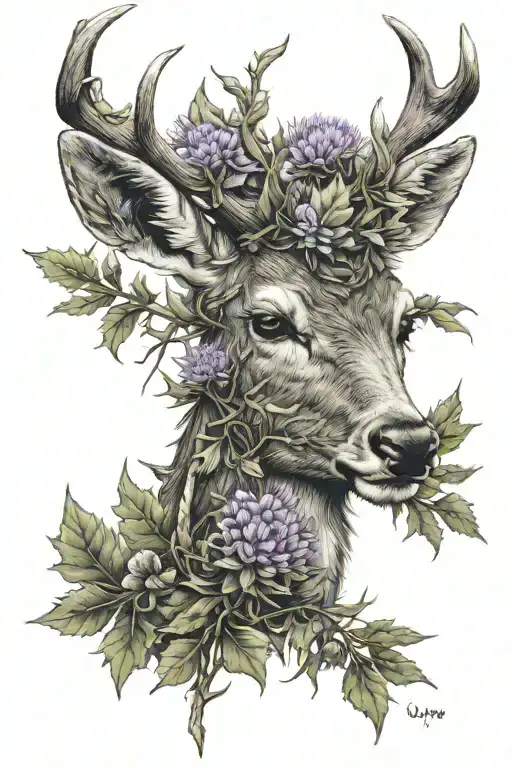 Deer With Thistle Thorn Bramble