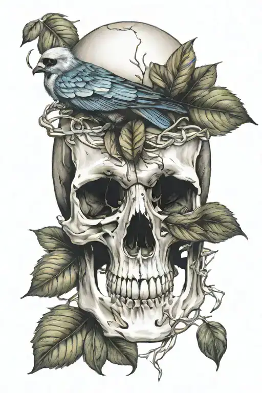 Bird Skull With Leaves Intertwined