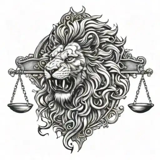 Lion Head Biting Scales Of Justice