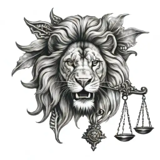 Lion Head Biting Scales Of Justice