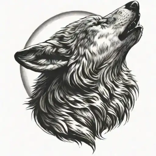 Wolf Head Howling At The Moon