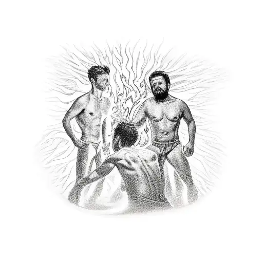 A Man On Fire With People Standing Around Him