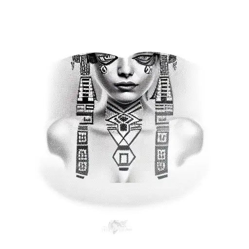 Aztec Woman Gently Pulling Her Lower Lip