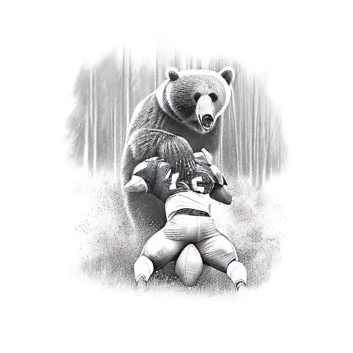 A Football Player Tackling A Bear In The Wilderness