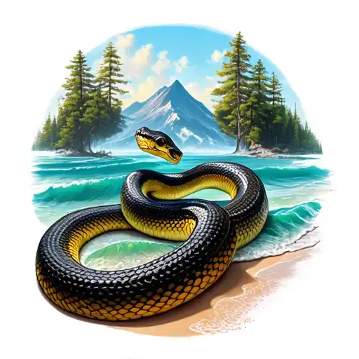 A Snake With A Mountain Beach Forest