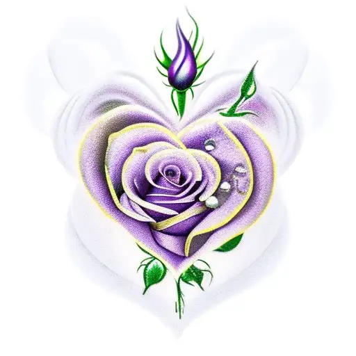 Purple Heart With Rose Wrapping Around It
