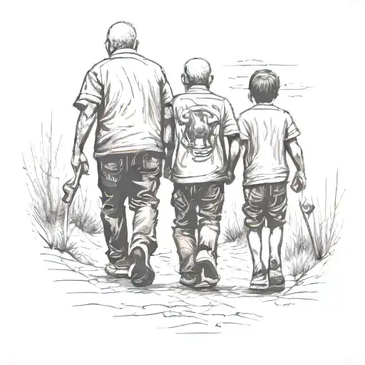 Dad Walking Away With 2 Little Boys Holding Hands Holding