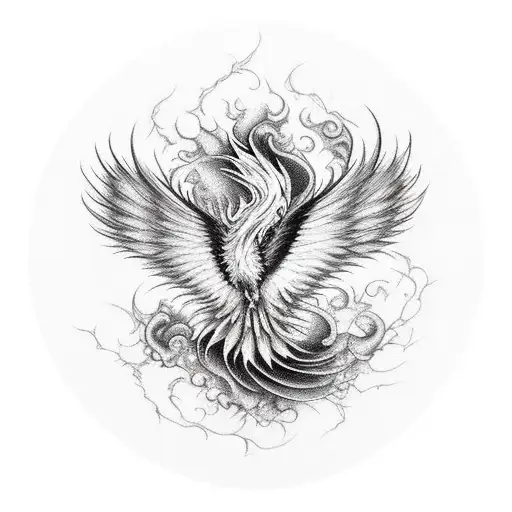 Black And White Fire Phoenix That's Bruisend Broken Deze From Its Chains