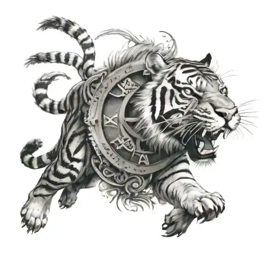 Clock An Tiger Roaring Lion