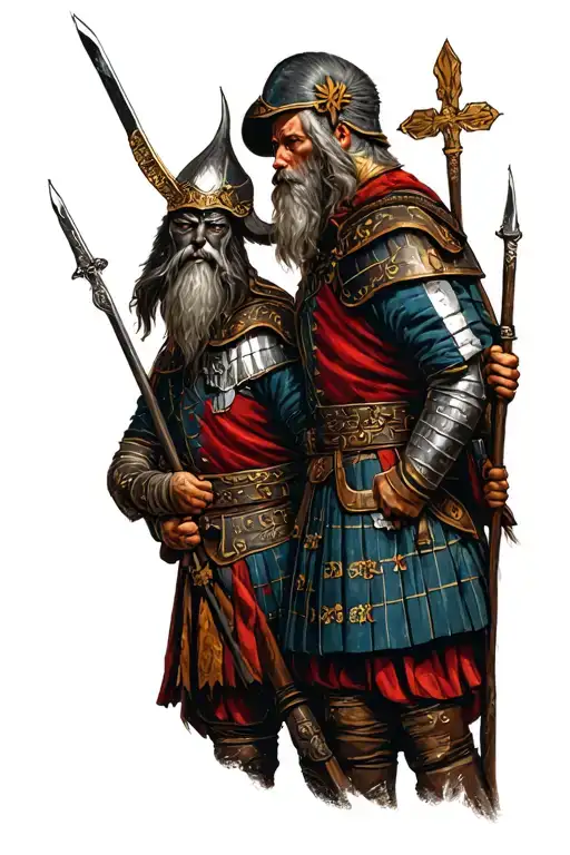 Odin Overwatching And War Between Gemanic Soldiers And Scottish Soldiers