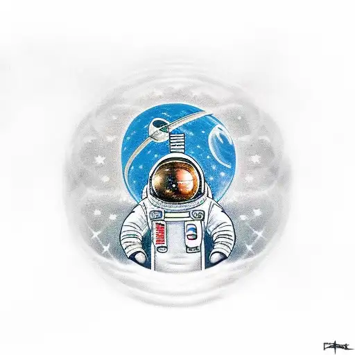 A Realistic Astronaut Floating In Space With A Rocket In The Background