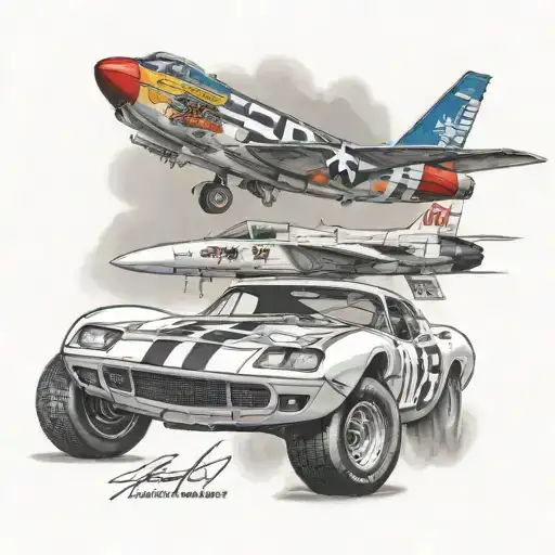 Design A Tattoo Of A Nascar Car Racing Alongside A Fighter Jet