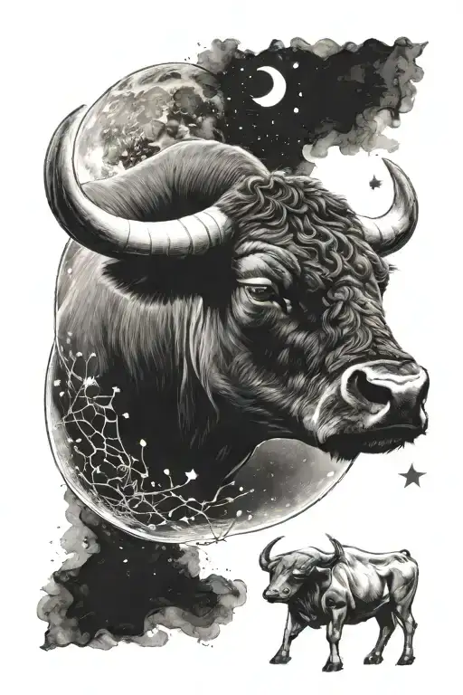 Taurus Bull And Constellation Intertwined With Moon And Earth