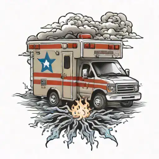 Emt Ambulance With Storm In Background And A Campfire