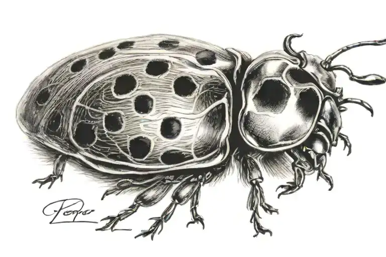 A Lady Bug Witha Trail Of Script Saying Poppa Solar Opposite