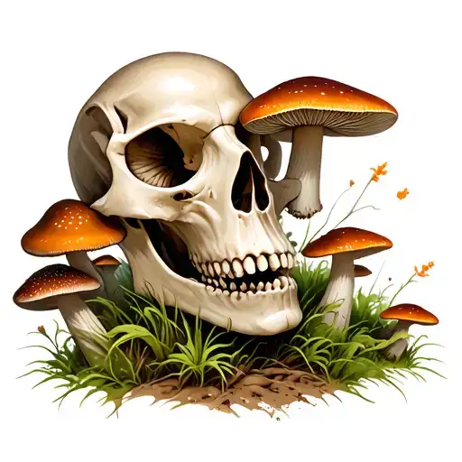 Animal Scull With Mushrooms Growing