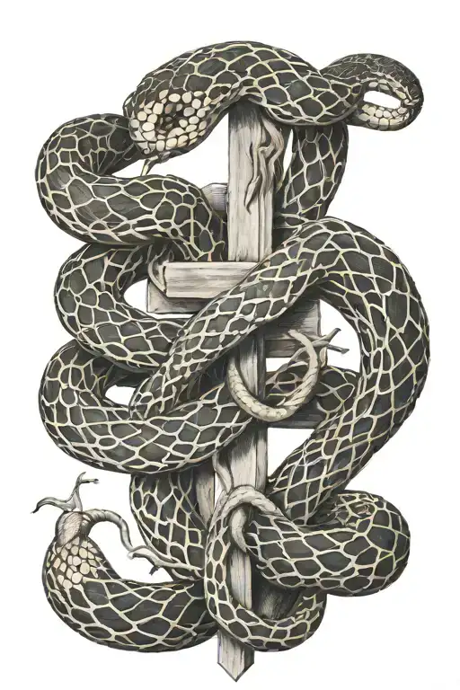 Snake Intertwined In A Cross