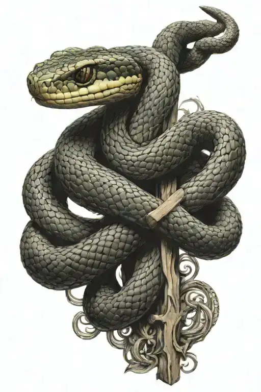 Snake Intertwined In A Cross Modern