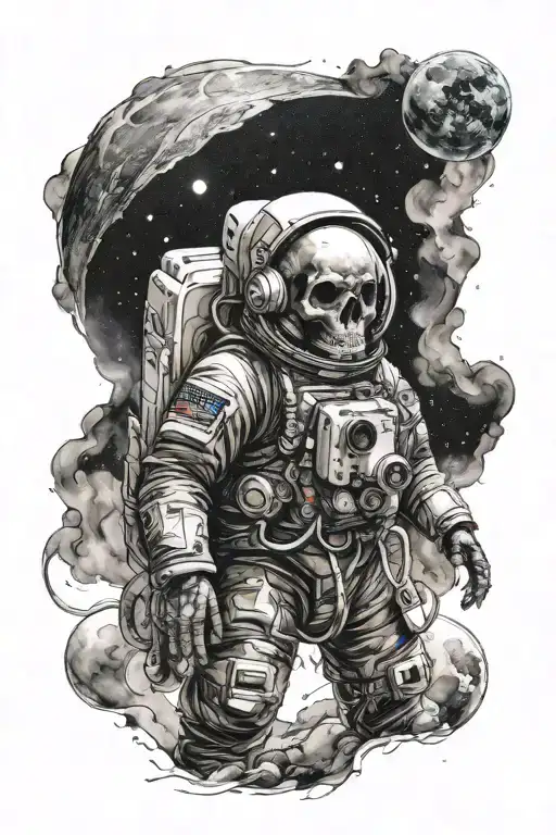 Skull In A Astronaut Mask In Space Surrounded By Stars And The Moon