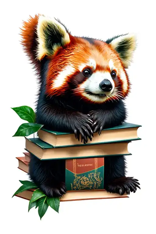 Books Surrounded By Red Panda Bear