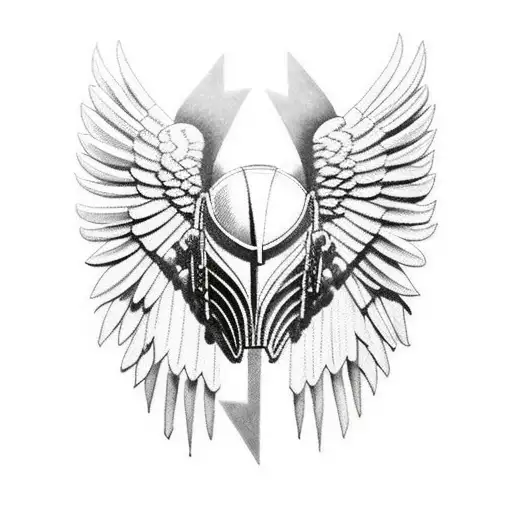Combine The Spartan Helmet With The Wings Of An Angel In A Blackwork Style