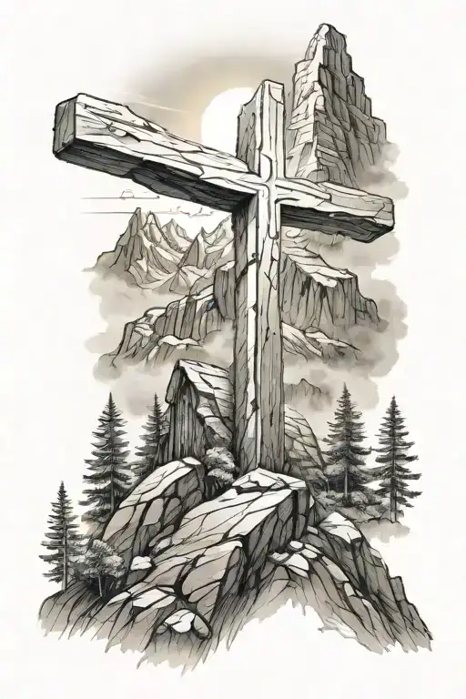 Christian Cross Summit Of A Mountain Landscape Ray Of Sunshine