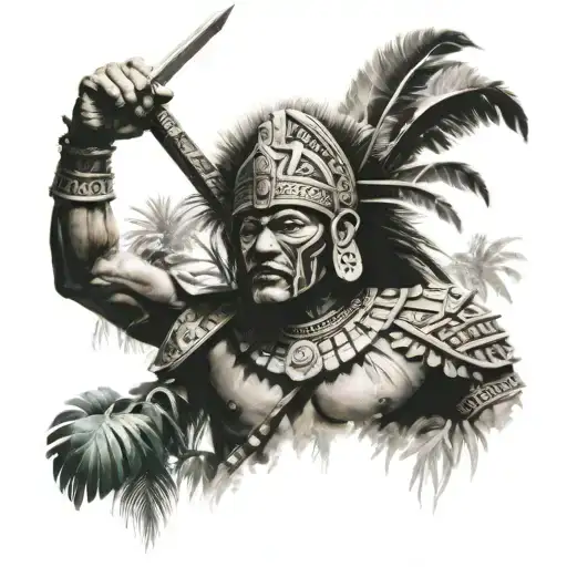 Detailed Aztec Warrior In Jungle Setting