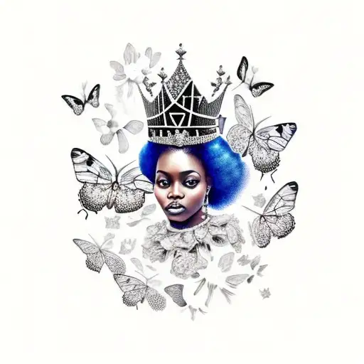 Black Queen With Afro With Butterflies And Crown