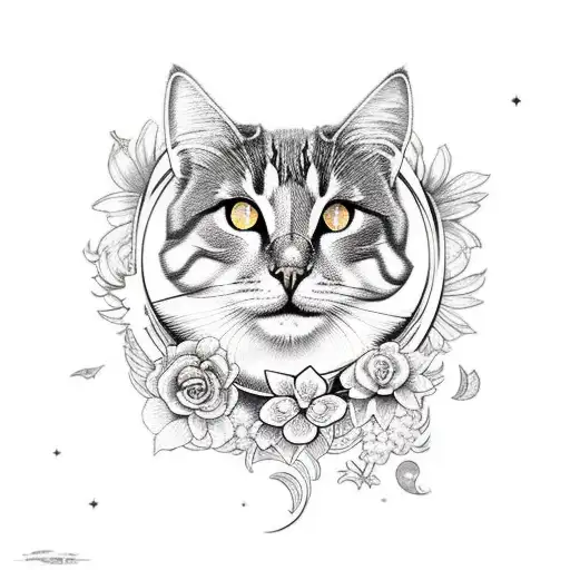 Moon Cat And Flowers