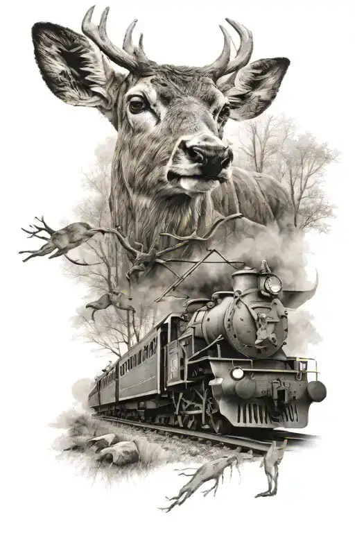 Train And Deer Standing