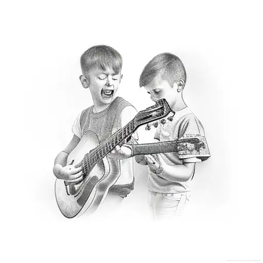 Man Playing Guitar Infront Of 2 Children
