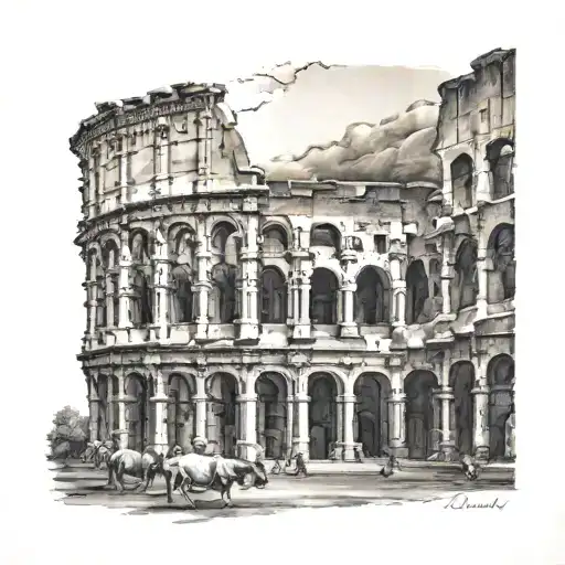 Roman Coliseum And Bulls