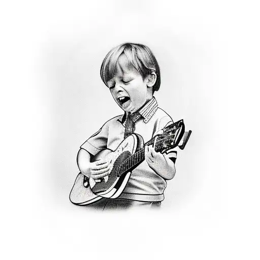 Old Man Playing Guitar Infront Of 2 Children