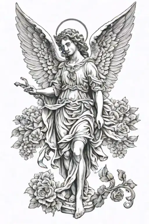 Angel Roman Statue Style Tattoo Black Only